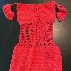 Andi Bagus Red Crochet Off Shoulder Dress
